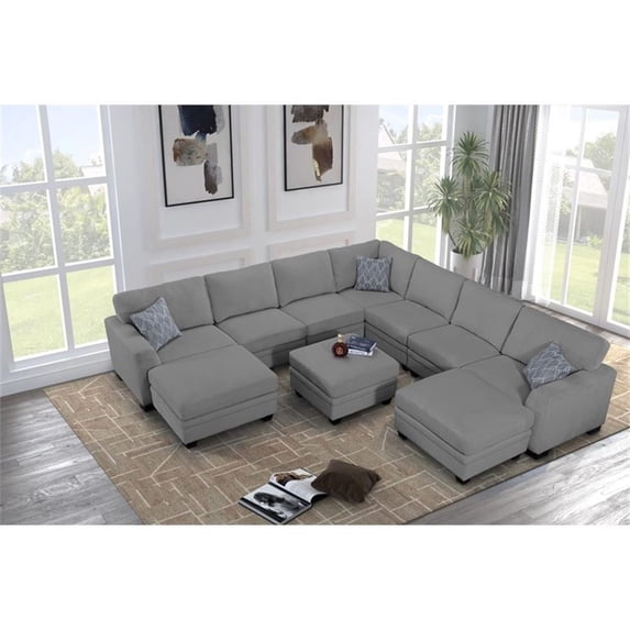 Pemberly Row 10 PCS Corduroy Flexible Combination Sectional Sofa in Dark Gray