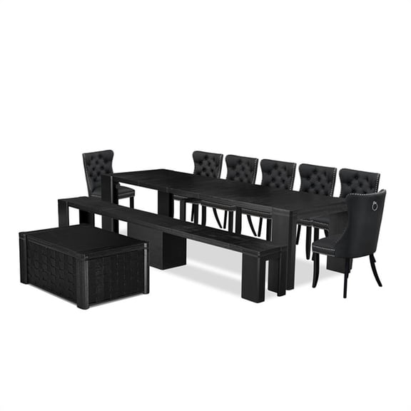 Pemberly Row 10-Piece Black Dining Set with Extendable Table and Chairs