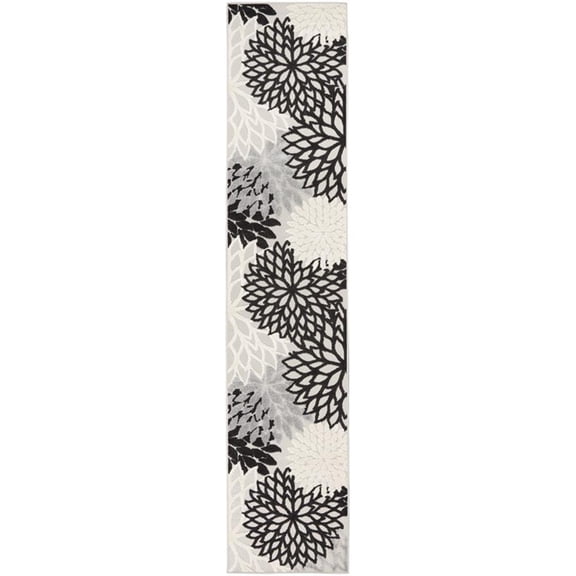 Pemberly Row 10' Runner Black White Fabric Tropical Area Rug (10' Runner)