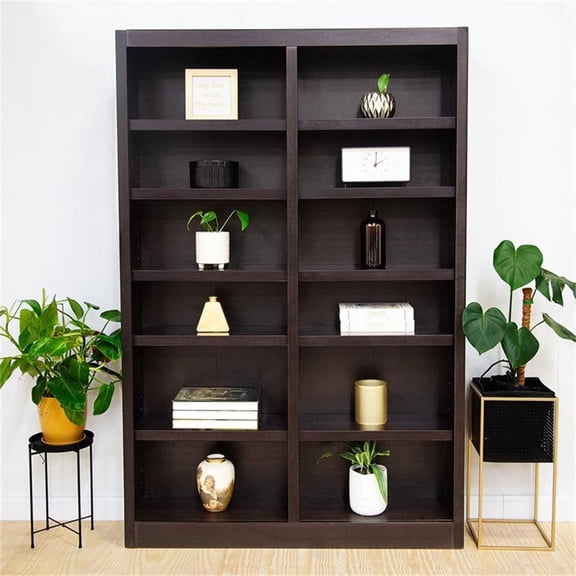 Pemberly Row 10 Shelf 84" Tall Double Wide Wood Bookcase in Espresso