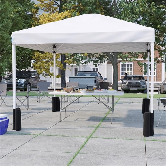 Pemberly Row 10' x 10' White Pop Up Canopy Tent and 6' Bi-Fold Table with Case