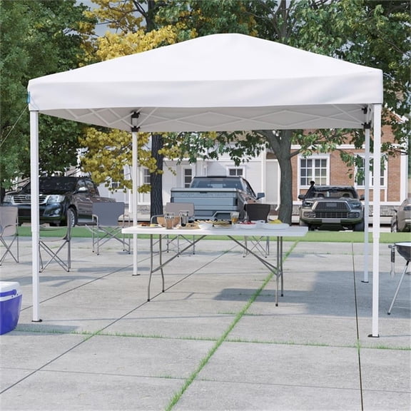 Pemberly Row 10' x 10' White Pop Up Canopy Tent and 6' Bi-Fold Table with Handle