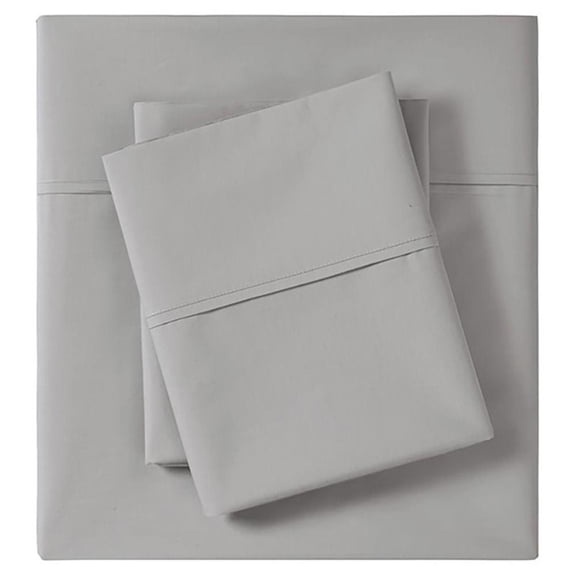 Pemberly Row 100 Percent Cotton Peached Percale Sheet Set in Gray