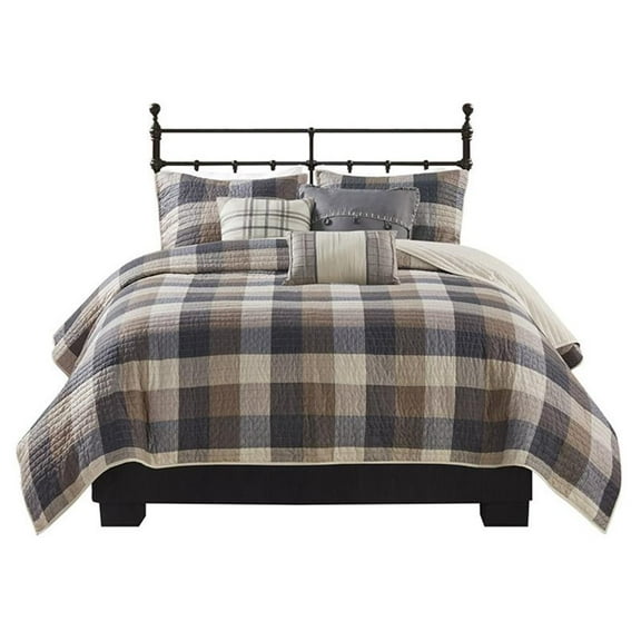 Pemberly Row 100 Percent Polyester Herringbone Printed Coverlet Set in Brown