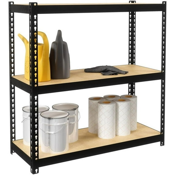 Pemberly Row 1000 Riveted Metal Shelving 3-Shelf Unit 12D x 30W x 30H Black
