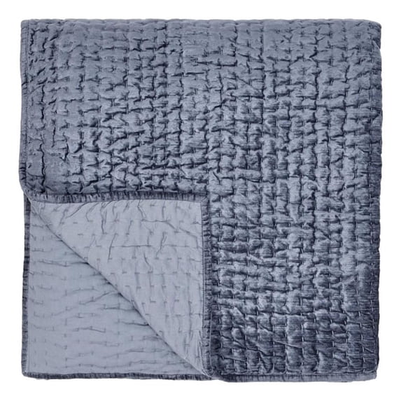 Pemberly Row 108" Velvet and Solid Cotton Sateen King Quilt in Fog Blue
