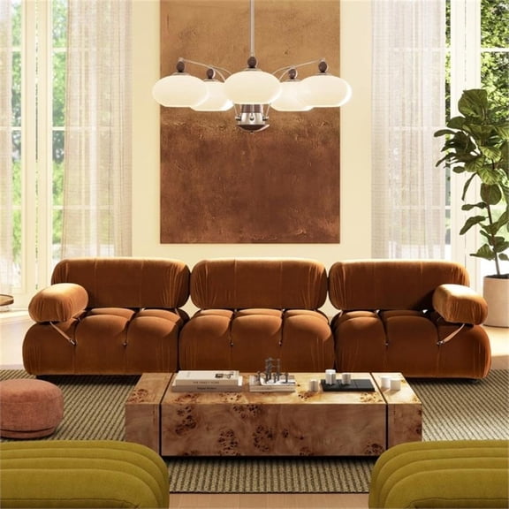 Pemberly Row 109.5" Bubble Modular 3-Piece Sofa in Burnt Orange Velvet