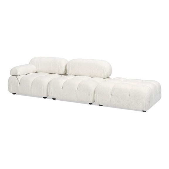 Pemberly Row 109.5" Modular Chaise Single Arm 3-Piece Sofa in Ivory White Boucle