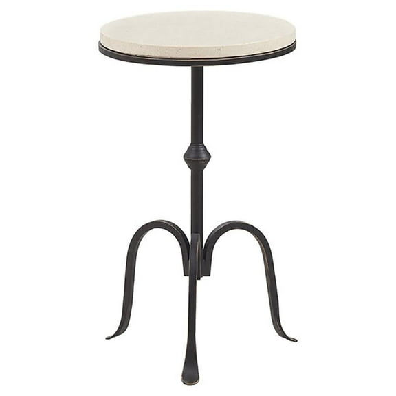 Pemberly Row 11.75" Round Metal and Marble Accent Table in Black