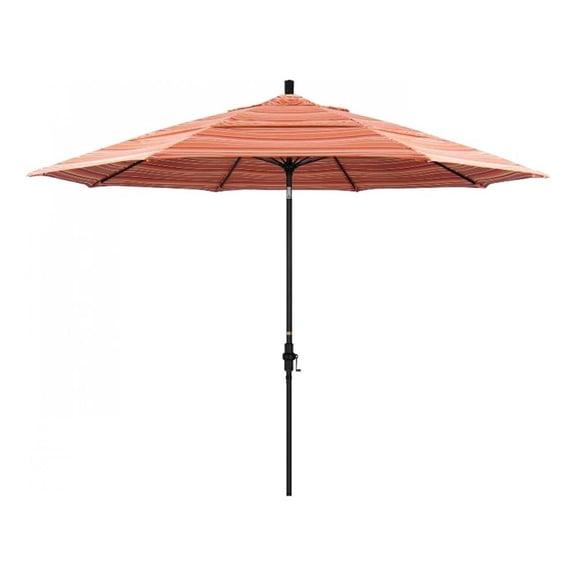 Pemberly Row 11' Black Aluminum Pole Patio Umbrella in Performance Fabric Mango