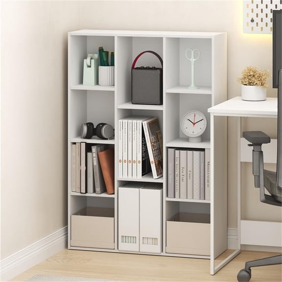 Pemberly Row 11 Cube Closed Back Bookcase with Mixed Sizes in Plain White