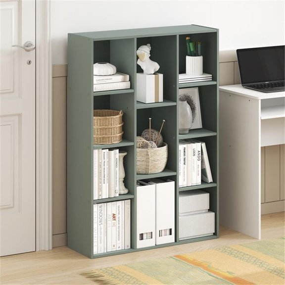 Pemberly Row 11 Cube Reversible Bookcase with Mixed Sizes in Sage Green