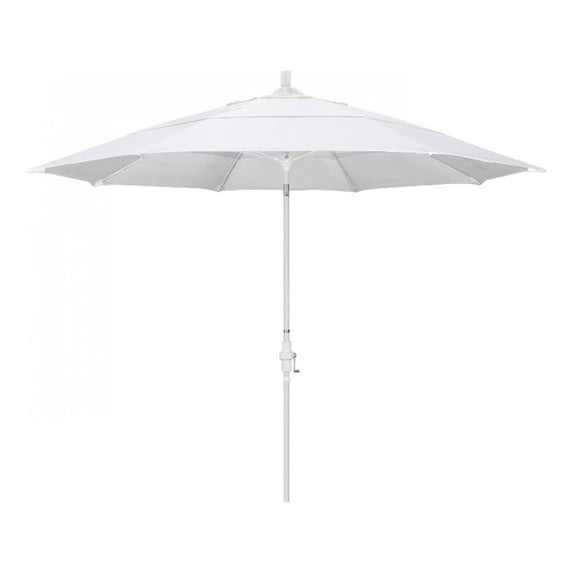 Pemberly Row 11' White Aluminum Pole Patio Umbrella in Pacifica Natural Fabric