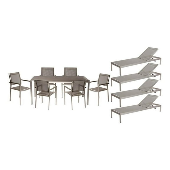 Pemberly Row 11-piece Modern Aluminum Patio Dining Set in Gray