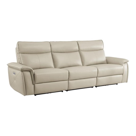 Pemberly Row 110" Leather Double Reclining Sofa with Headrests in Beige