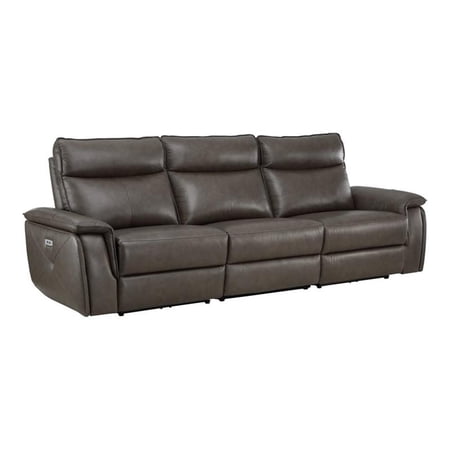Pemberly Row 110" Leather Double Reclining Sofa with Headrests in Brown