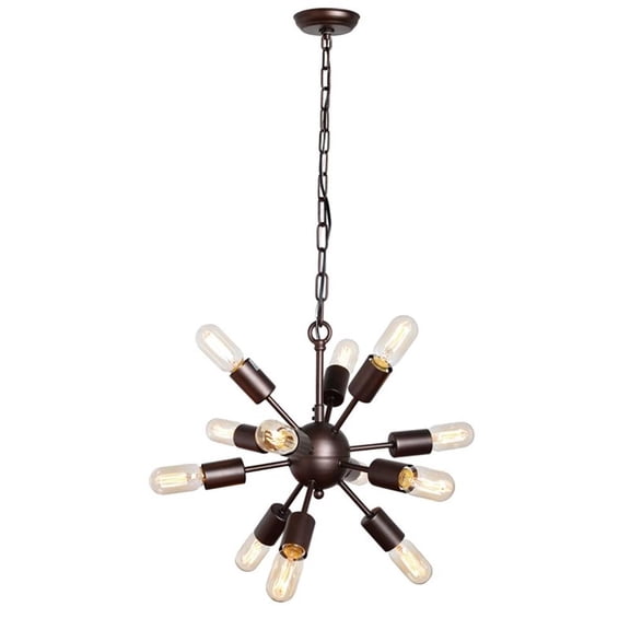 Pemberly Row 12-Light Cast Iron Mid-Century Orb Pendant with 39" Chain in Brown