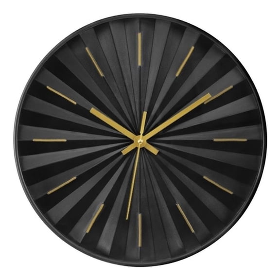 Pemberly Row 12" Round Modern Wall Clock in Black with Starburst Design
