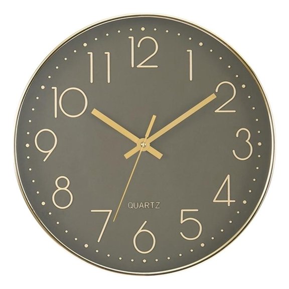 Pemberly Row 12" Round Wall Clock in Dark Bronze with Gold Plastic Frame