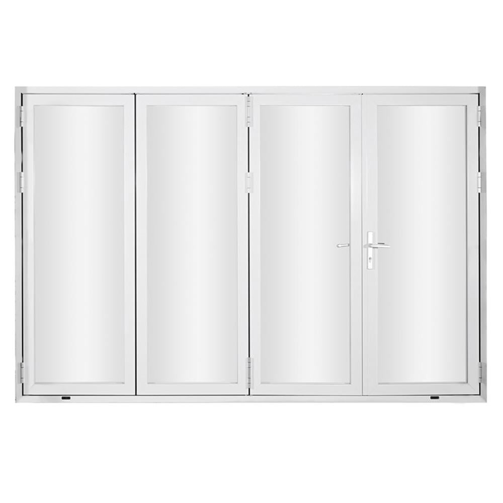 White Aluminum and Glass 120" x 80" Folding Door with 4 Panels