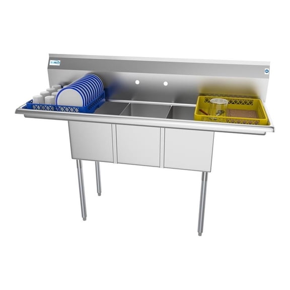 Pemberly Row 12x16x10 3-Compartment Stainless Steel Kitchen Sink in Silver