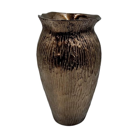Pemberly Row 13-inch Tall Aluminum Decorative Flower Vase with Wood Bark Pattern
