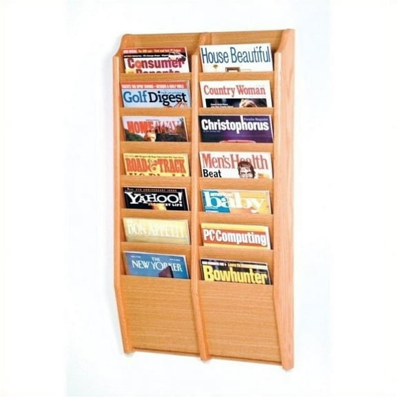 Pemberly Row 14 Pocket Wall Mount Magazine Rack in Light Oak