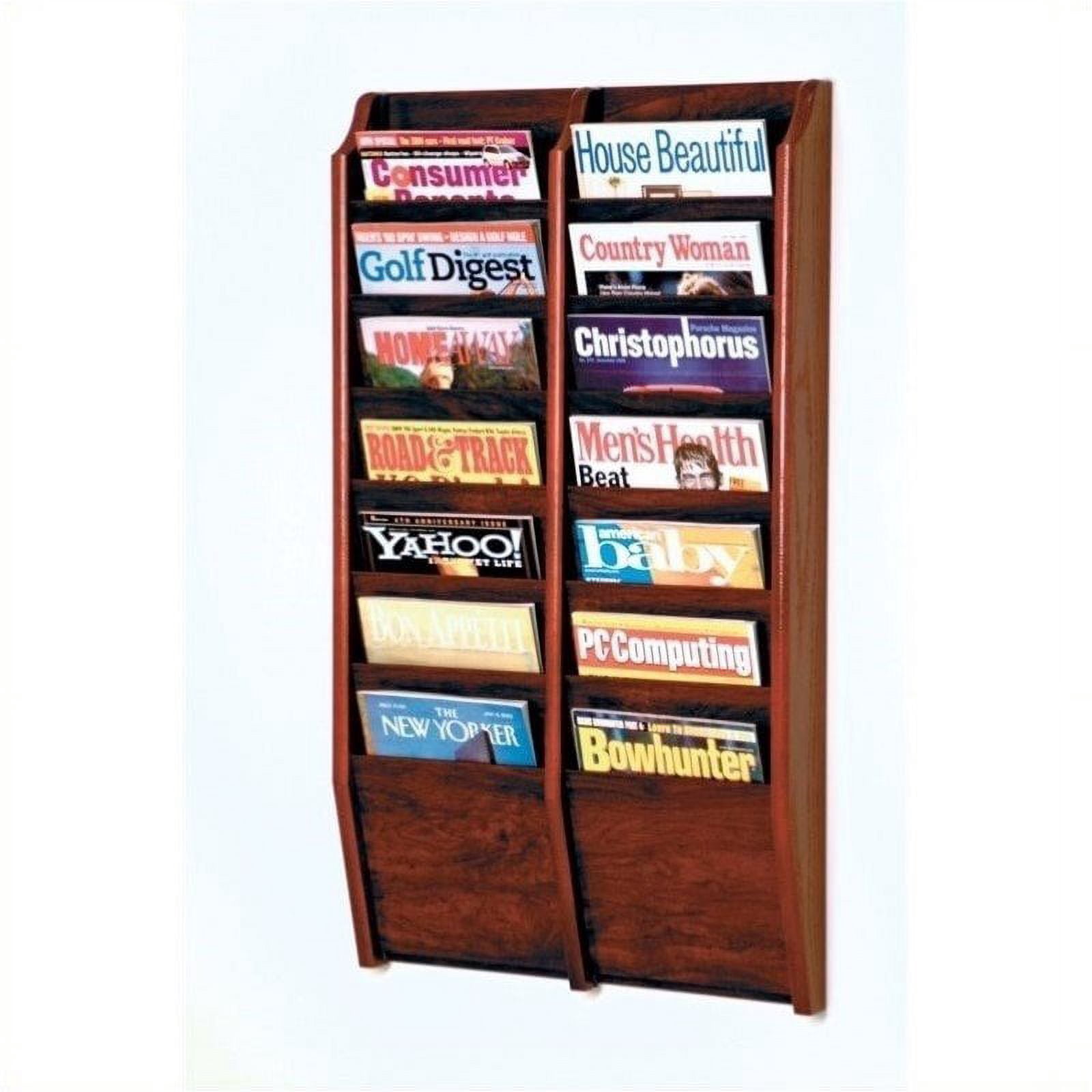 Pemberly Row 14 Pocket Wall Mount Magazine Rack in Mahogany - Walmart.com