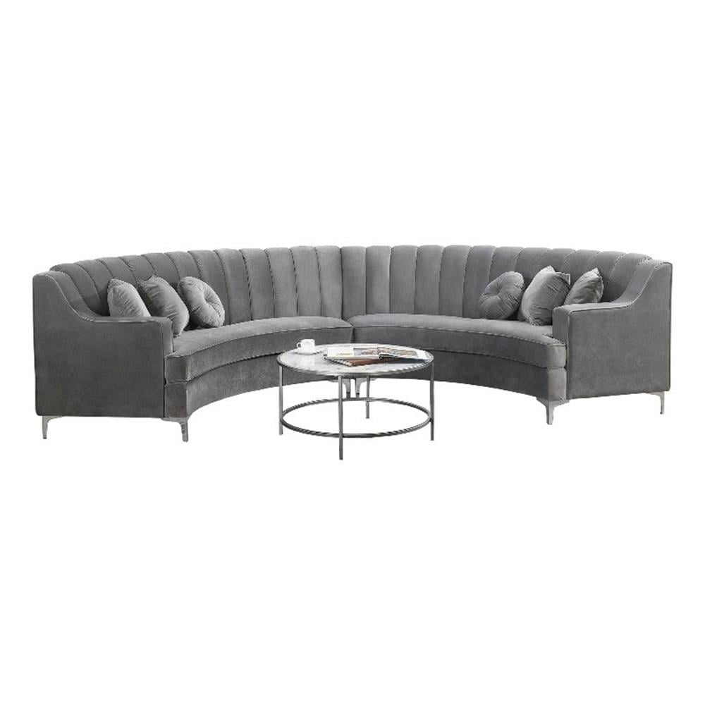 Pemberly Row 141" Curved Symmetry Modern Velvet Sectional Sofa in Gray
