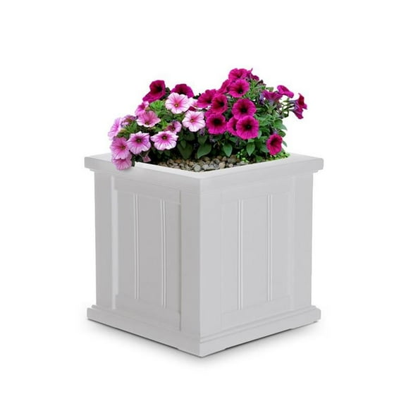 Pemberly Row 14x14" Square Coastal Plastic Planter in White Finish