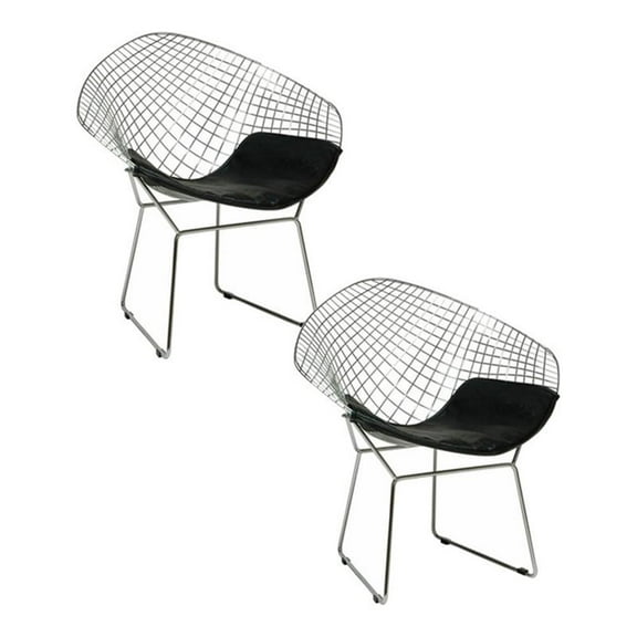 Pemberly Row 15.5" Wire Mesh Faux Leather Chair in Black (Set of 2)