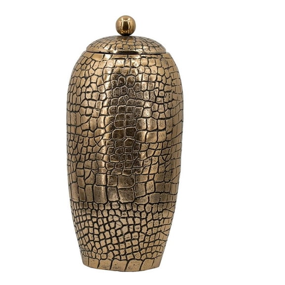 Pemberly Row 15" Aluminum Urn with Lidded Top and Hammered Texture in Gold