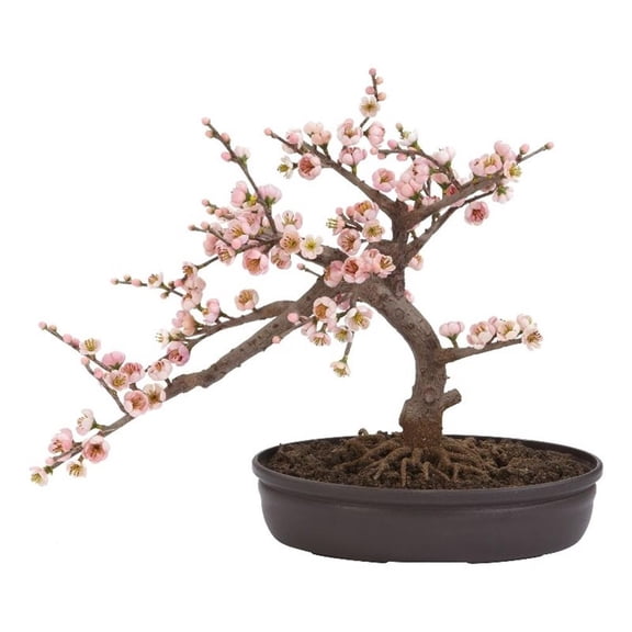 Pemberly Row 15" Cherry Blossom Bonsai Silk Tree in Pink/Black