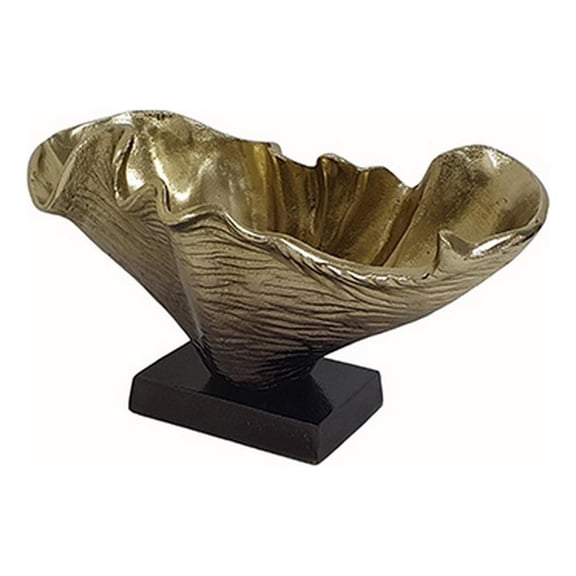 Pemberly Row 15" Curved Shell Bowl with Square Base in Gold and Black