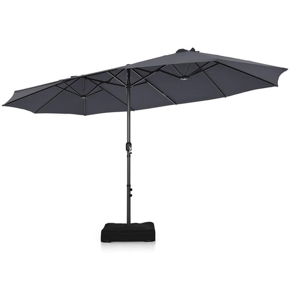 Pemberly Row 15 Ft Patio Double Sided Outdoor Market Umbrella in Gray