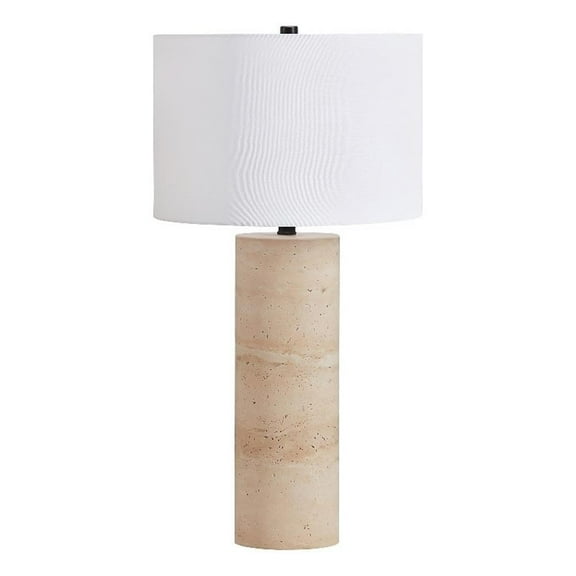 Pemberly Row 15" Natural Travertine Stone Stone/Metal/Fabric Table Lamp