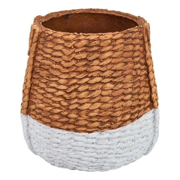 Pemberly Row 15" Planter with Rope Woven Design in White and Brown Resin