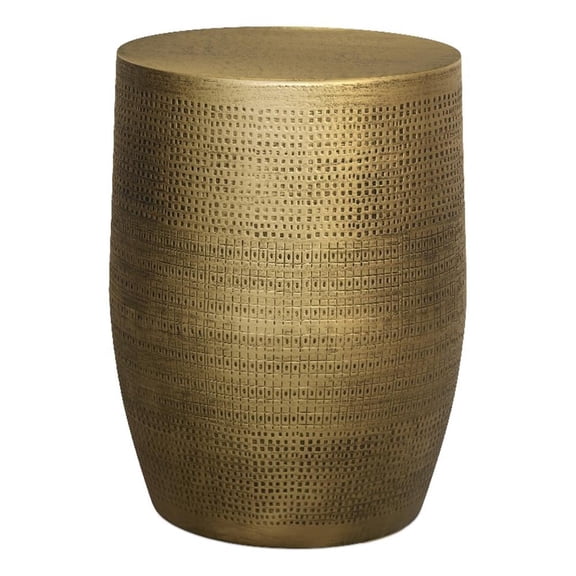 Pemberly Row 15" Round Iron Accent Table in Antique Brass with Morse Pattern