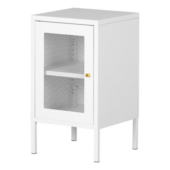 Pemberly Row 15"W Metal Mesh 1-Door Nightstand in White Finish