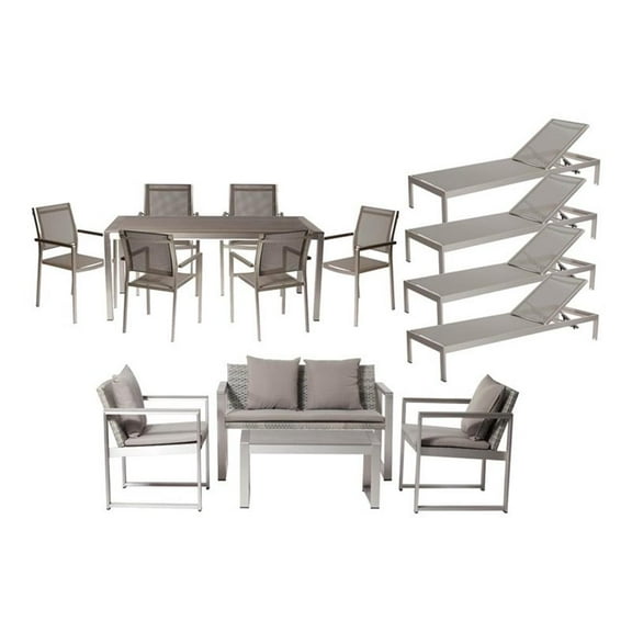 Pemberly Row 15-piece Modern Aluminum Patio Sofa Set in Gray