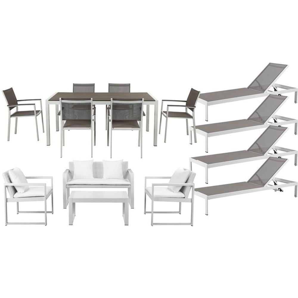 Gray and White 15-Piece Aluminum Patio Sofa Set