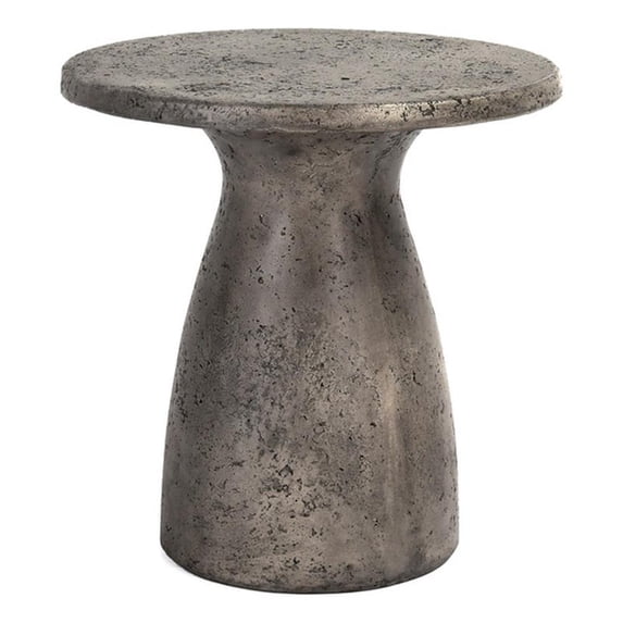 Pemberly Row 16" Concrete Stone Outdoor Accent Table in Dark Gray