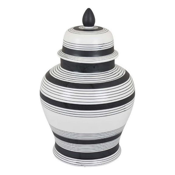 Pemberly Row 16" Decorative Ginger Jar with Lid in White and Blue Line Pattern