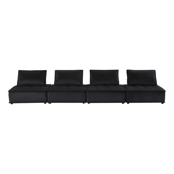 Pemberly Row 160" 4 Piece Modular Sofa with Tufted Cushions in Black Velvet