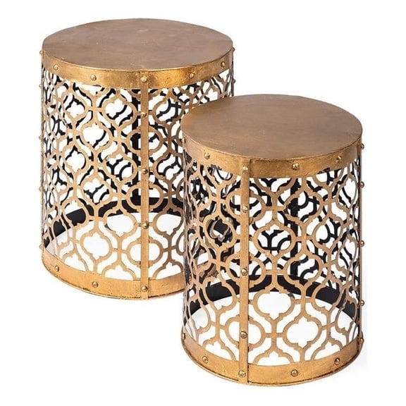 Pemberly Row 16x15 Set of Two Cylindrical Gold Metal Accent Tables