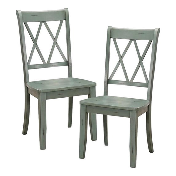 Pemberly Row 17.5" Contemporary Wood Dining Side Chair in Teal Green (Set of 2)
