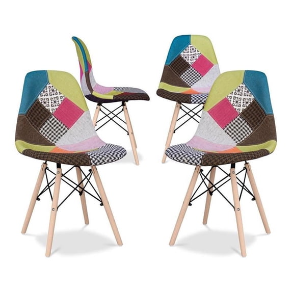 Pemberly Row 17.5" Cotton and Wood Dining Chair in Multi-Color (Set of 4)