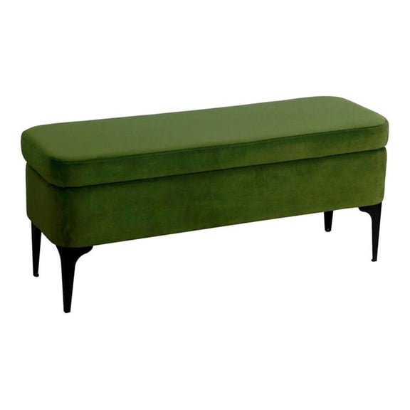 Pemberly Row 17.5" Large Modern Velvet Fabric Storage Bench in Green