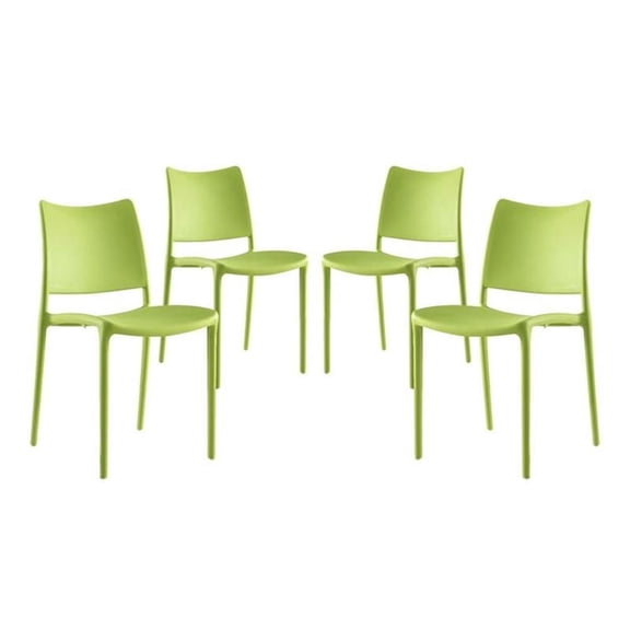 Pemberly Row 17.5" Modern Plastic Dining Side Chair in Green (Set of 4)