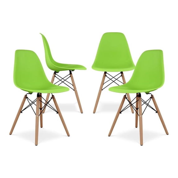 Pemberly Row 17.5" Plastic and Wood Dining Chairs in Green (Set of 4)